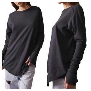 Free People We The Free Navy Arden Extra Long Cotton Tee